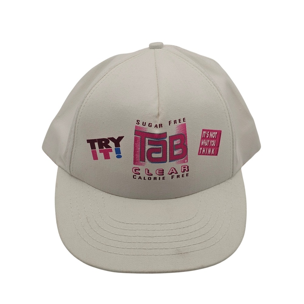 Vintage‎ 1990 TAB Clear Snapback Hat Promo USA White Cap Advertising Retro OS